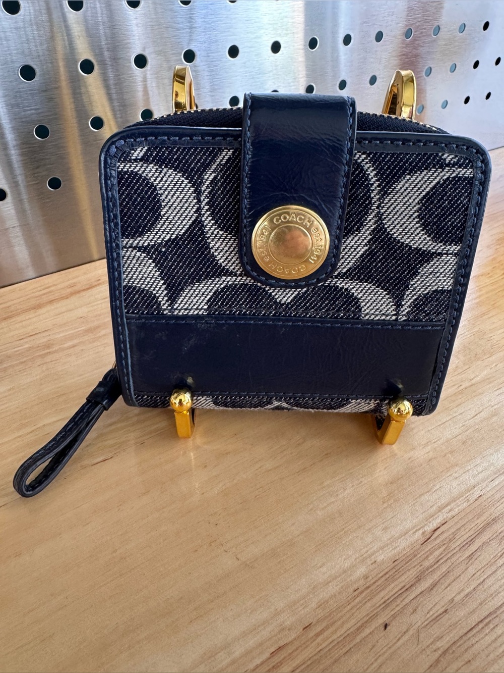 Coach Bleecker  Signature Small Wallet with Gold Accent and legacy interior